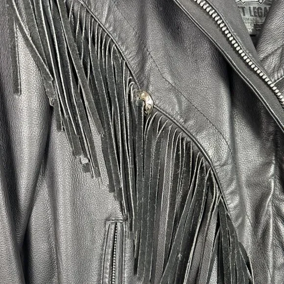Vintage Bermans Street Legal Black Leather Fringe Motorcycle Jacket Women’s 14 - Picture 14 of 14